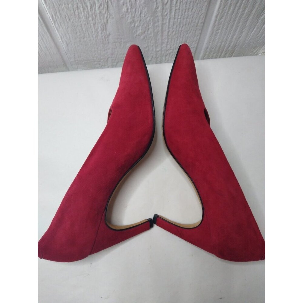 Via Spiga Women 9.5 B Red Suede Curved 3.5" Heel Pumps Leather Pointed Toe Italy - Picture 5 of 9
